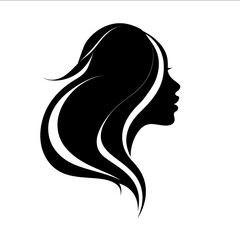 simple vector black woman head outline Flowing hair