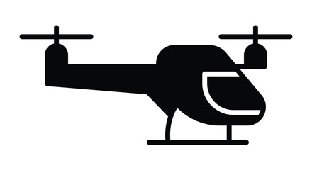 Black Silhouette of a Helicopter in Simple Design on a White Background