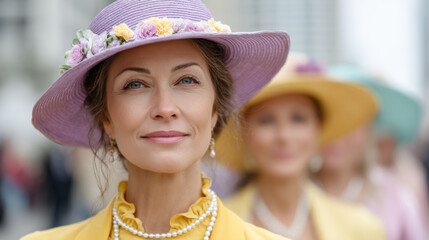 Elegant easter parade with colorful bonnets celebrating community spirit