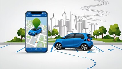 Blue Car Navigation App Cityscape Blue Vehicle Ride App Map