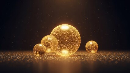 Glowing golden spheres with particle effects on a dark background