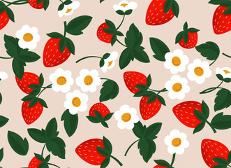 Seamless strawberry pattern design. Fruit pattern background.