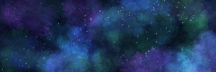 Fototapeta premium Vibrant Purple Blue Green Nebula with Starfield