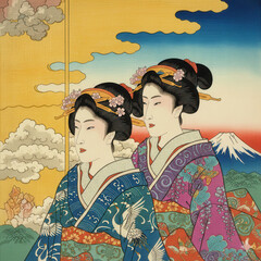 日本画（Japanese painting）／美人画　美女　着物　anime　イラスト