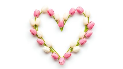 Romantic Tulip Arrangement in Heart Shape on White Background