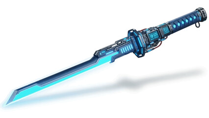 Fototapeta premium Futuristic blue katana sword with glowing cyberpunk design elements