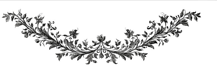 Ushaped leafy design intricate vines and jungle leaves suitable for chapter heading decoration isolated on white background delicate ink style