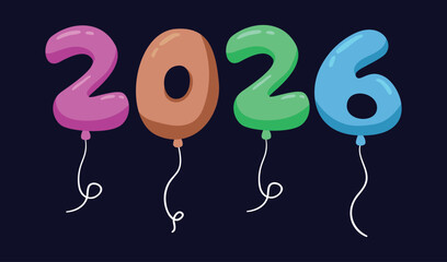 Obraz premium 2026 Happy New Year Design Abstract Balloons MultiColor Logo Symbol Vector Illustration Background