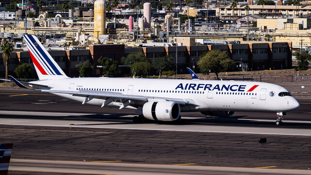 sky harbor airport 12-21-2025 Phoenix, AZ USAAir France Airbus A350-900 F-HUVL at Phoenix Sky Harbor Intl. Airport after arrival from Paris.