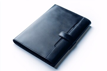 An isolated old blue leather book with a blank cover rests on a white background, serving as a classic school notebook or business diary for education and study