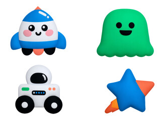 Fototapeta premium Adorable Space-Themed Objects for Children on Transparent Background
