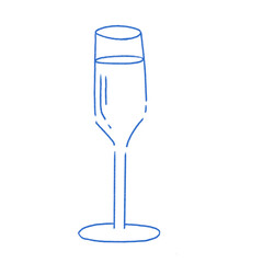 Wine champagne glass flute, hand drawn simple illustration drawing in blue color png