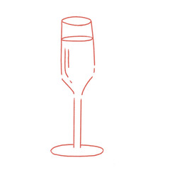 Wine champagne glass flute, hand drawn simple illustration drawing in red color png