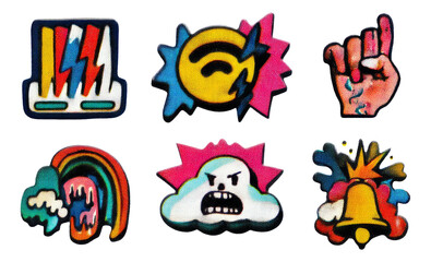 Vibrant and Playful Pop Art Stickers on Transparent Background for Creative Projects