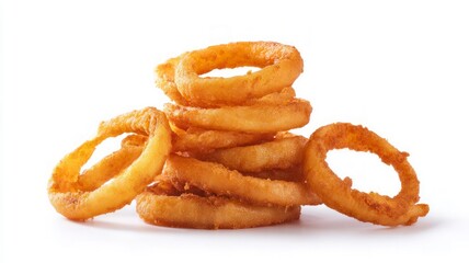 Crispy onion rings on white background. Artificial intelligence image