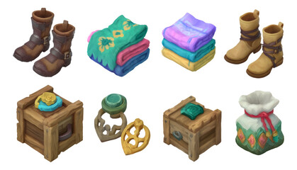 Stylized Medieval Market Display of Non-Food Goods Isolated on Transparent Background