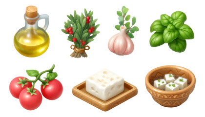 Mediterranean Cooking Essentials for Flavorful Dishes on Transparent Background