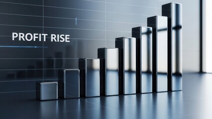 A modern 3D bar chart visually represents a consistent profit rise, emphasizing business growth, financial success, and positive economic performance.