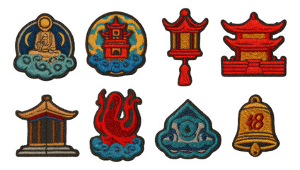 Ethereal Artifacts of Asian Inspired Emblems on Transparent Background