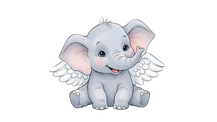 Naklejka premium Cute Elephant with Wings: This adorable illustration shows a charming elephant with delicate wings, bringing a touch of fantasy.
