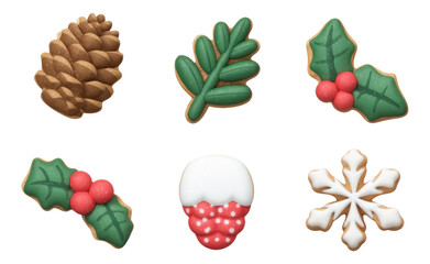 Cute Winter Nature Elements Cookies in 3D Style Isolated on Transparent Background