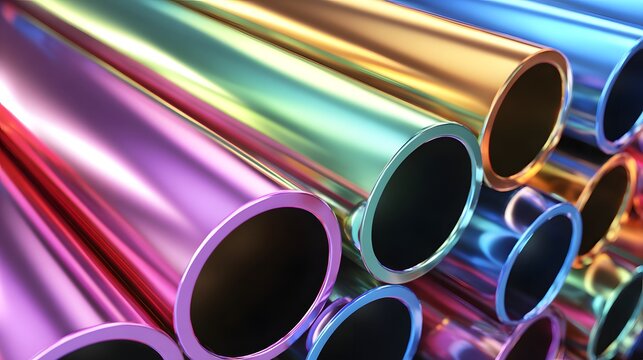 Close-up of Colorful Anodized Aluminum Tubes in a Stack.