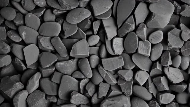 Monochromatic Stone Mosaic: A close-up view of a dense collection of smooth, grey stones in various shapes and sizes, artfully arranged to form a captivating mosaic pattern.