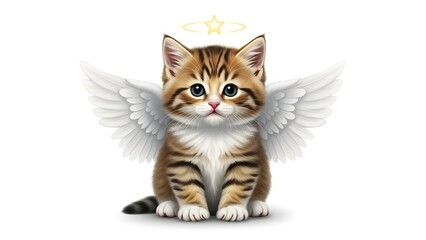 Obraz premium Guardian Angel Cat: A cute kitten, adorned with angelic wings and a halo, embodying innocence, charm, and divine protection.