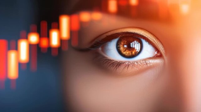 Market Insight: A focused eye observes the dynamic ebb and flow of market trends, the visual metaphor of financial analysis and strategic thinking. 