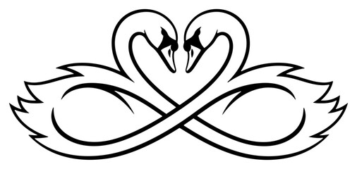 Wedding swans heart line art &ndash; elegant pair of swans forming heart with necks, romantic love symbol, minimalist vector illustration