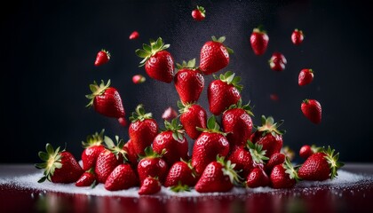 strawberry cascade a fresh harvest of vibrant red strawberries is captured in a state of suspension evoking a sense of freshness and abundance these ripe fruits captured in a dynamic visual feast