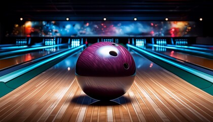 bowling night a single ball on the lane