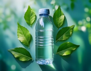 refreshing hydration a clear plastic water bottle symbolizing purity adorned with vibrant green leaves embodying natural hydration this image celebrates clean water sustainability