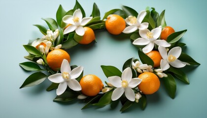 close up of a delicate citrus blossom wreath