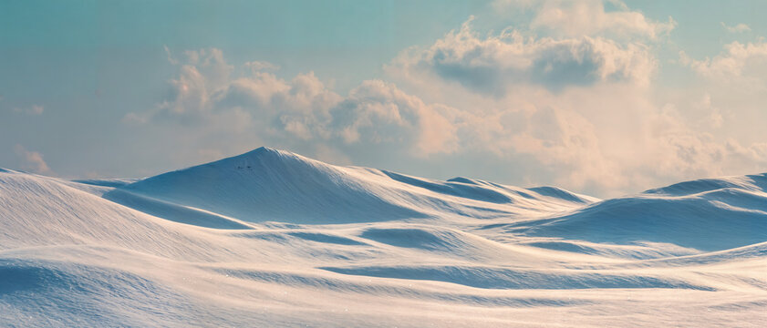 Snowy Sand Dunes Landscape with Clouds.