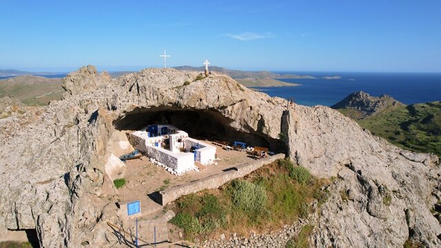 Panagia kakaviotissa chapel built into cave on lemnos island