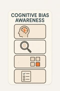 Exploring cognitive bias awareness through visual simplification illustrating mental processes and critical thinking enhancing decision making frameworks and challenging preconceived notions