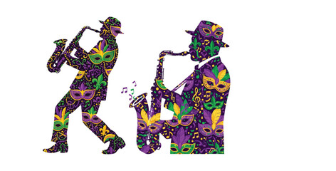 Mardi Gras Jazz Saxophone Player Silhouette Vector Art