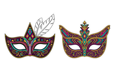 Mardi Gras Jester Masks with Bells Vector Illustration