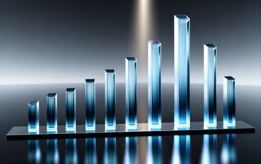 glowing blue-white bars rise against dark background, spotlight illuminates tallest column.