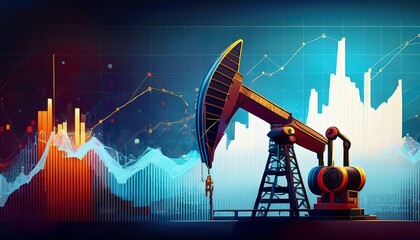 a pump jack is shown in front of a graph of oil prices the pump jack is a symbol of the oil industry and the graph represents the fluctuation of oil prices