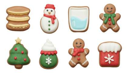 Fototapeta premium Cute Christmas Breakfast Cookies Set Isolated on Transparent Background