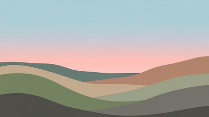 Obraz premium Minimalist Vector Style Landscape of Layered Hills at Sunset