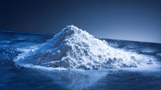 Pile of White Powder on a Reflective Surface.