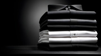 Stack of Folded Black and White Dress Shirts.