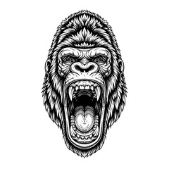 Gorilla Head with Open Mouth Illustration. © Taufiq