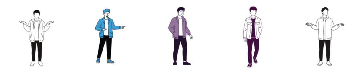 Decision Making Male Outline Characters Flat Vector Illustration Choice Concept