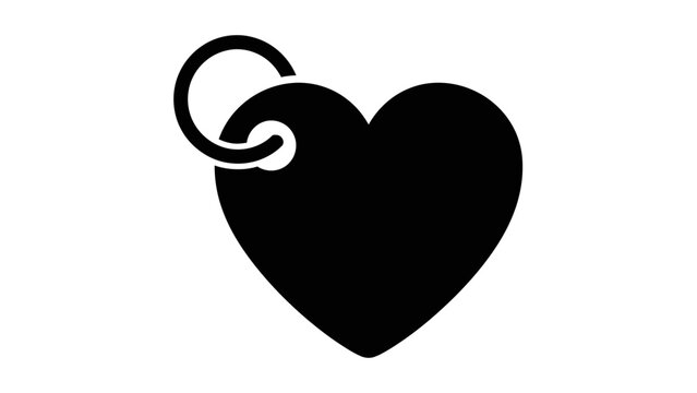 A simple black silhouette of a heart-shaped tag attached to a keyring, isolated on a white background.