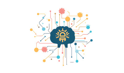Obraz premium Neural brain with AI chip and multicolored data nodes in futuristic tech network.