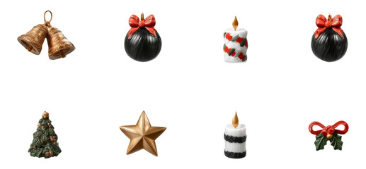 Cute Cartoon Christmas Decorations and Icons Isolated on Transparent Background